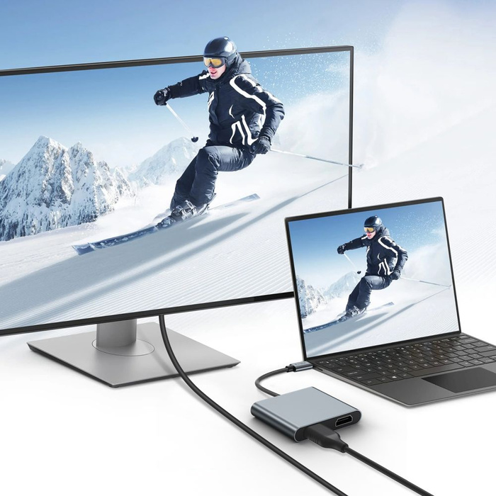 TECH-PROTECT HB08 HUB ADAPTER 4IN1 TYPE-C + USB2.0 + 2 x HDMI 4K 60HZ SPACE GREY