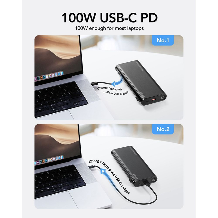 Powerbank Veger TCE130 (W2503) PD 130W 25000 mAh z wbudowanymi kablami Typ C / Lightning czarny