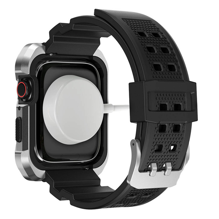 Řemínek Kingxbar CYF134 2v1 řemínek Apple Watch Ultra, SE, 8, 7, 6, 5, 4, 3, 2, 1 (49, 45, 44, 42 mm) s integrovaným pancéřováním obal nerezová ocel stříbrná