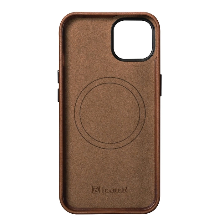 [APRÈS RETOUR] iCarer Oil Wax Premium Leather Case étui en cuir magnétique iPhone 14 avec MagSafe marron (WMI14220701-RB)