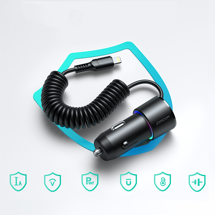 Joyroom 3-in-1 fast car charger with Lightning cable 1.5m 17W black (JR-CL25)