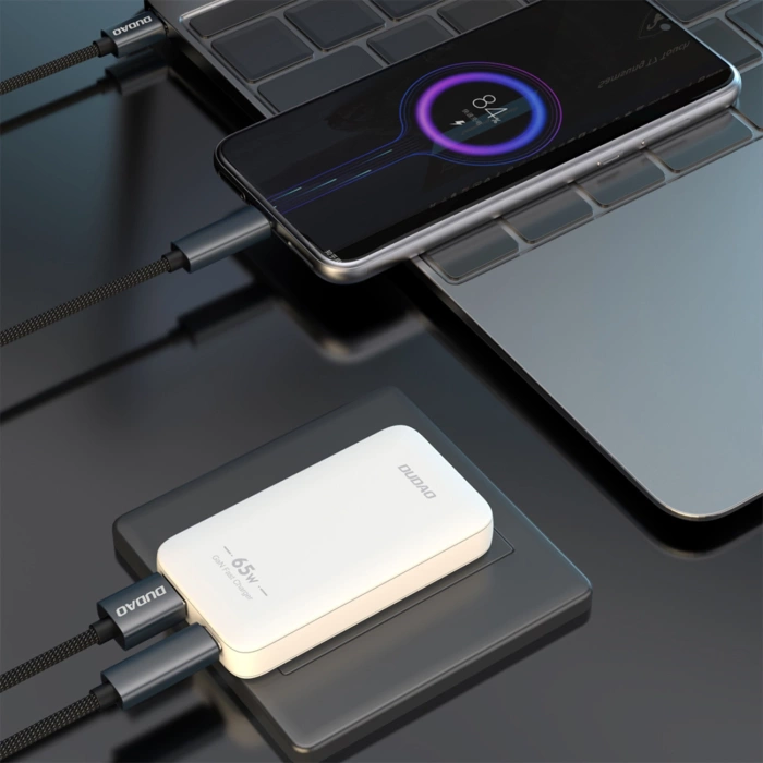 GaN Dudao A65Q 65W USB-A / USB-C PD Ultradünnes Wandladegerät - Weiß