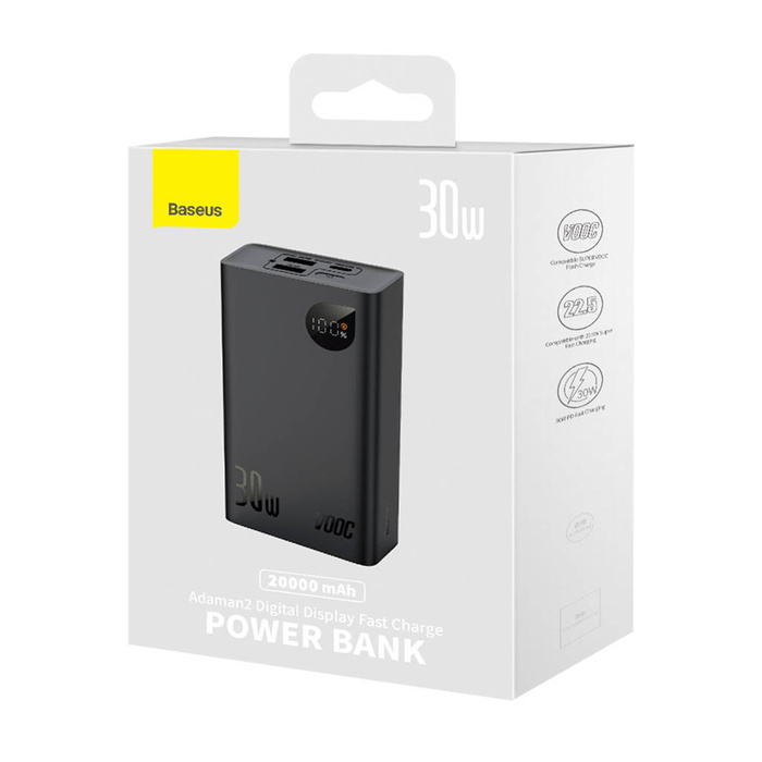 Baseus Adaman2 Powerbank mit bildschirmem digital 20000mAh 30W 2 x USB / 1x USB Typ C Power Delivery Quick Charge SCP, Oppo Super VOOC schwarz (PPAD050101)