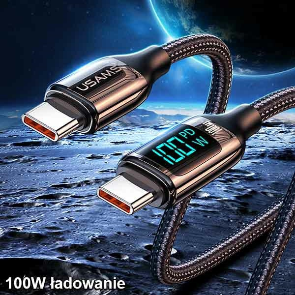 USAMS Cable braided U78 USB-C to USB-C LED 3m 100W Fast Charging black/black SJ559USB01 (US-SJ559)