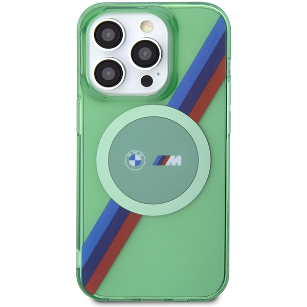 Cover Bmw Bmhmp15lhdtn IPhone 15 Pro 6.1" verde/verde rigidocase M strisce tricolori MagSafe Case