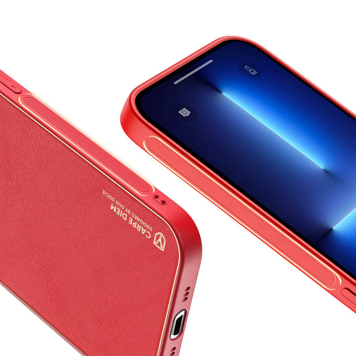 Coque élégante Dux Ducis Yolo en TPU souple et cuir PU pour iPhone 13 Pro rouge
