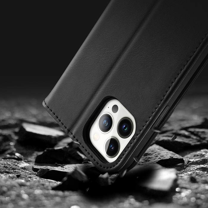 Dux Ducis Hivo Flip Cover in Pelle Portafoglio in Vera Pelle per Carte e Documenti iPhone 14 Pro Max Marrone