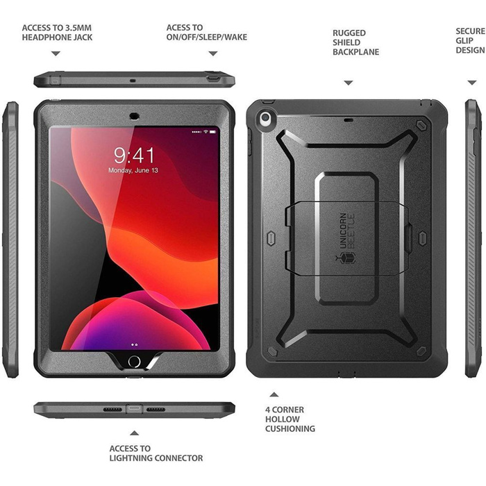 Cover SUPCASE Unicorn Beetle Pro Ipad 10.2 2019 Custodia nera nera