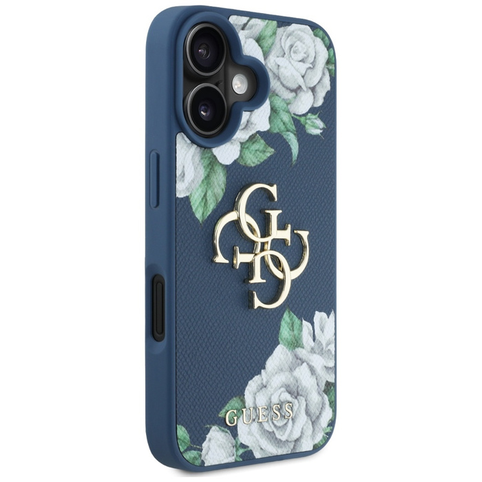 Etui Guess Grained Roses Big 4G logo do  iPhone 16 niebieski