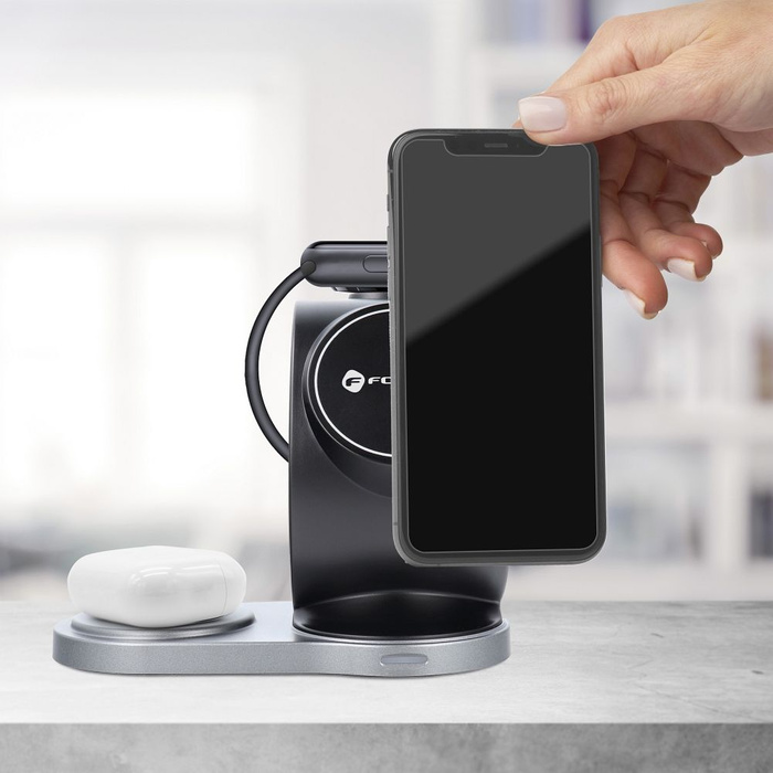 Forcell ladergerät induktiv Qi 3in1 15W WC12 unterstützt das Laden von MagSafe schwarz