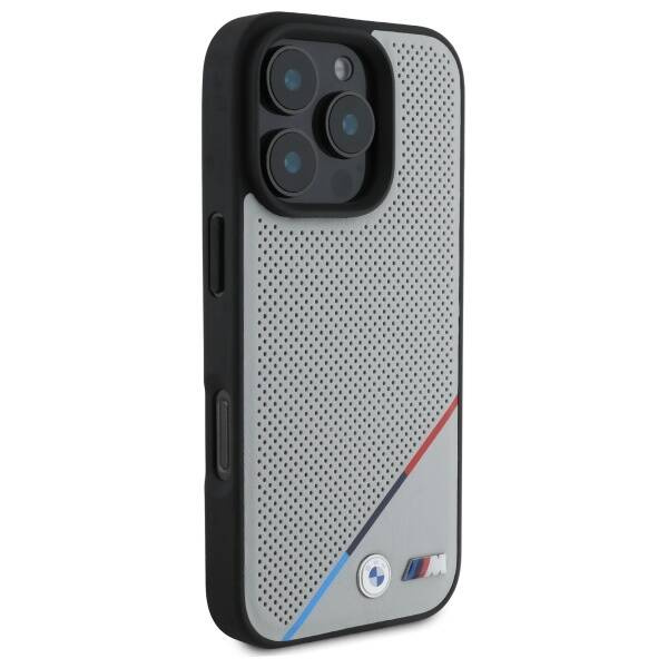 Coque BMW iPhone 16 Pro Max 6.9" gris/gris durcase M Perforated Tricolor Line MagSafe