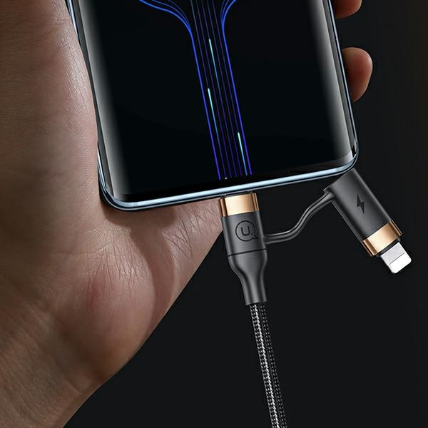 USAMS Kabel geflochten U62 2xUSB-C/USB-A /Blitz 1.2m PD Fast Charge schwarz/schwarz SJ483USB01 (US-SJ483)