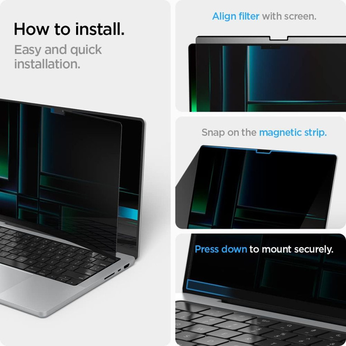 Película de pantalla PRIVACIDAD Spigen SAFE VIEW MACBOOK PRO 14 M1 / M2 / M3 / M4 / M5 2021-2025 PRIVACIDAD