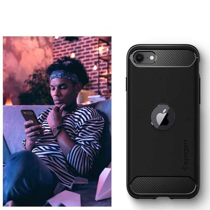 Rugged Case SPIGEN 2020 SE Armor Iphone Black Black Case + Flexible Glass Glass 3MK Lite