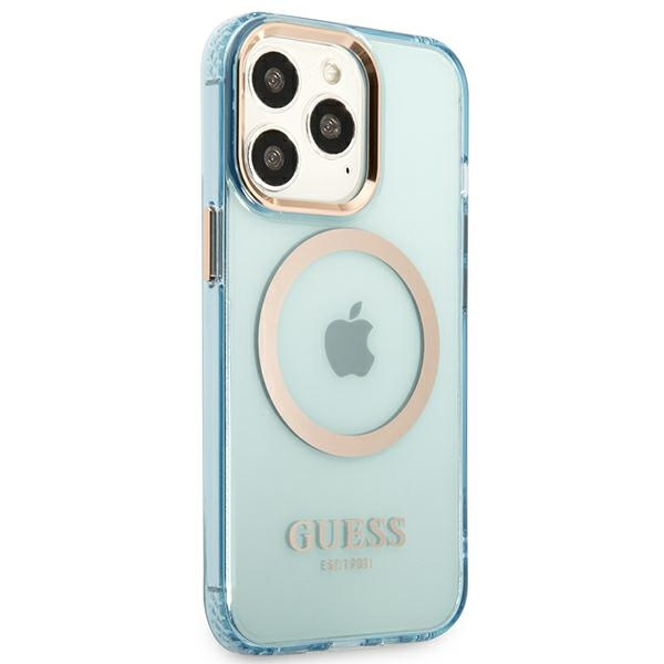 Case GUESS Apple iPhone 13 Pro Max Gold Outline Translucent MagSafe Blue Hardcase