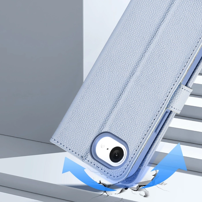 Dux Ducis Lawa iPhone 16e Leather Case with Detachable Magnetic Wallet - Blue