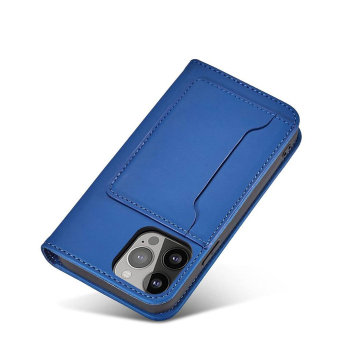 Magnet Card Case Case pour iPhone 14 Pro Flip Cover Wallet Stand Bleu