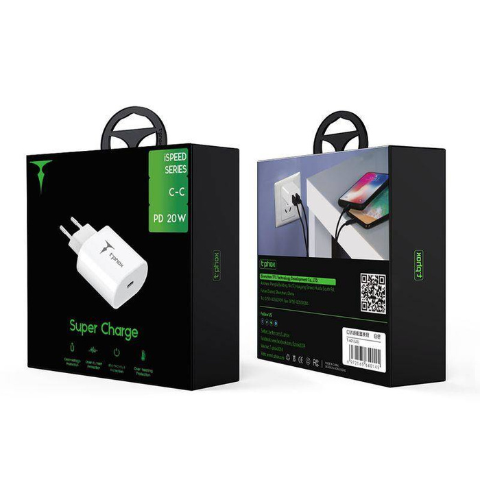 T-PHOX ISPEED 20W + USB-C/USB-C CABLE WHITE