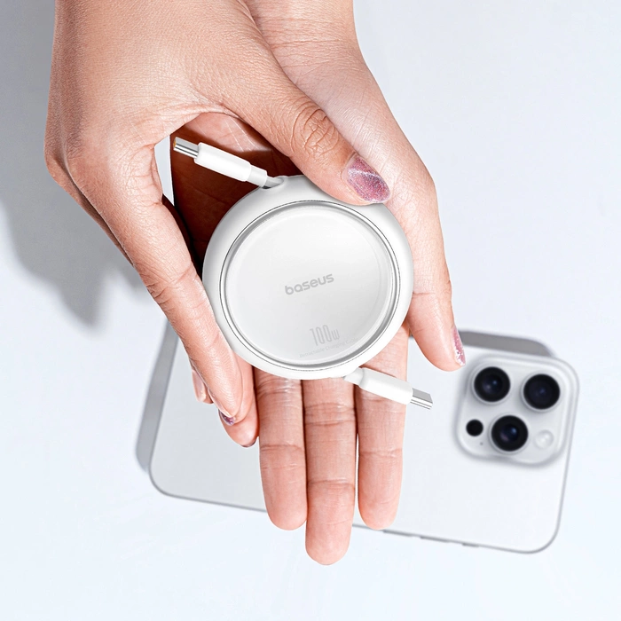Baseus Free2Draw Mini USB-C - Cavo retrattile USB-C 100W 1m - bianco