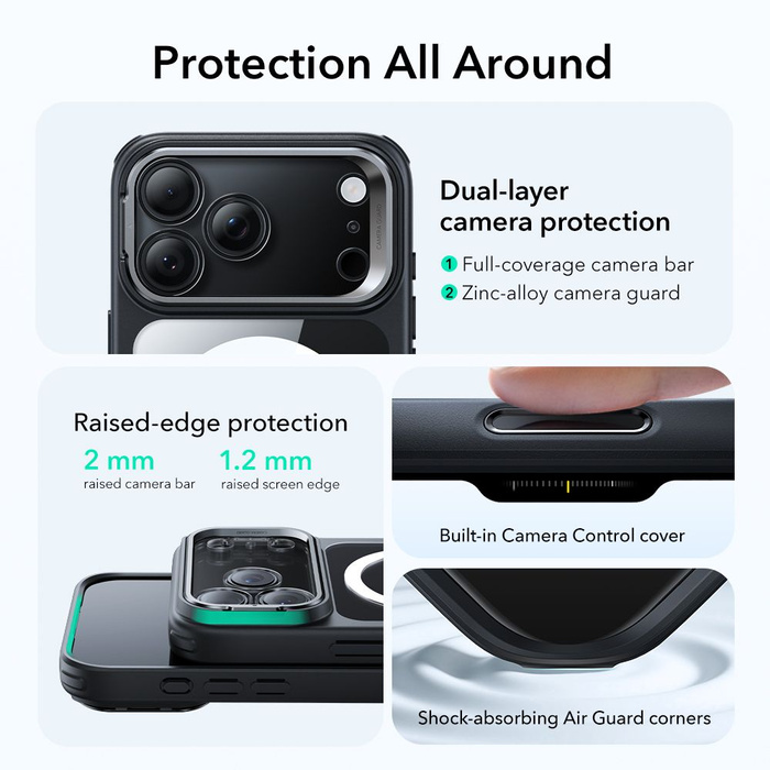 ESR CLASSIC HYBRID KICKSTAND MagSafe IPhone 17 PRO MAX CLEAR/BLACK