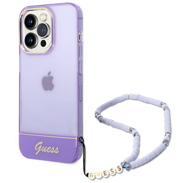Hülle GUESS Apple iPhone 14 Pro Max Translucent Pearl Strap Lila Hartcase