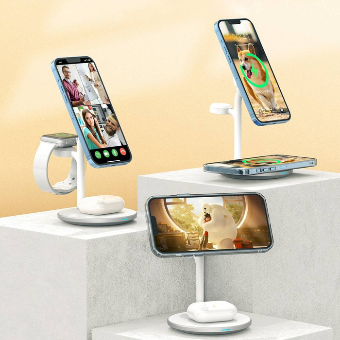 Choetech T585-F induktív 3 az 1-ben töltőállomás iPhone 12/13, AirPods Pro, Apple Watch fehér