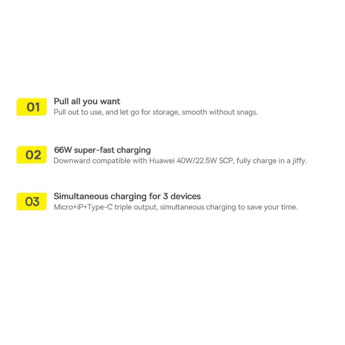 Baseus Bright Mirror 2 cavo retrattile 3in1 USB tipo A - micro USB + Lightning + USB tipo C 66W 1,1 m viola (CAMJ010105)