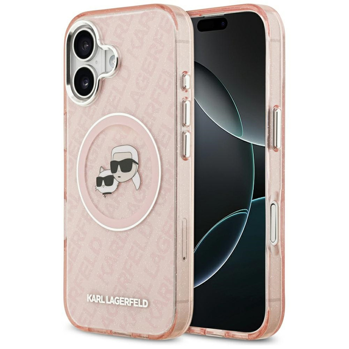 Etui Karl Lagerfeld IML Glitter Karl &   Choupette Heads Logo MagSafe do iPhone 17 różowy