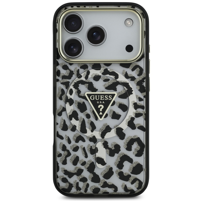 Etui Guess Leopard Glitter MagSafe do    iPhone 17 Pro czarny
