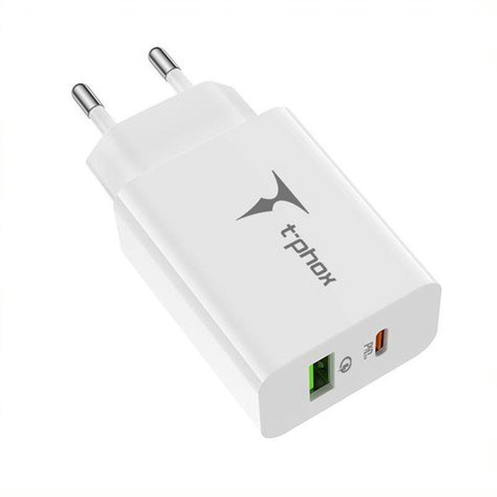 NABÍJACIA SIEŤ T-PHOX SPEEDY USB-C 20W + USB 18W QC 3.0 BIELA / BIELA