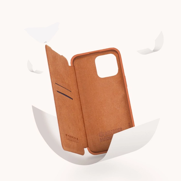 Etui Nillkin Qin Leather Pro Case etui iPhone 14 Pro Max osłona na aparat kabura pokrowiec obudowa z klapką brązowy