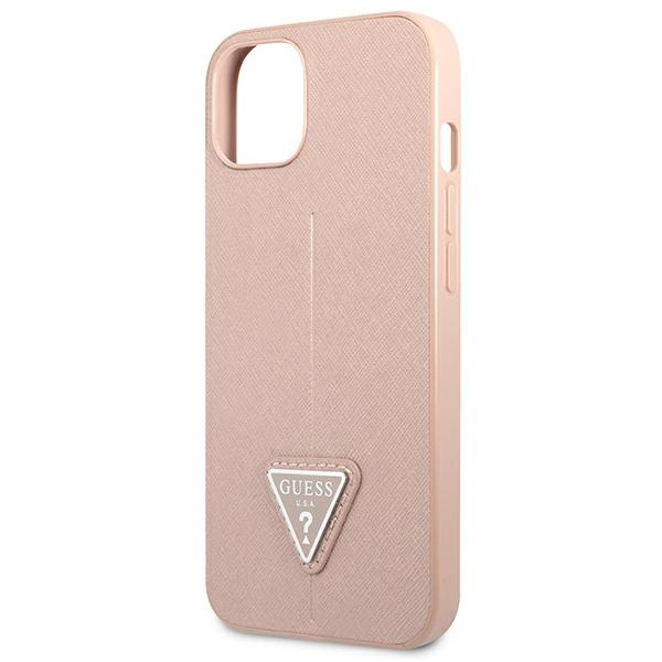 Hülle GUESS Apple iPhone 13 Mini Saffiano Triangel Logo Rosa Hartcase
