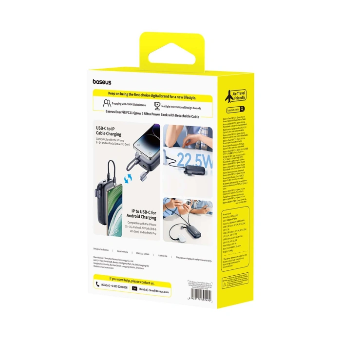 Powerbank Baseus EnerFill FC21 Qpow 3 Ultra 20000mAh 22.5W z wyświetlaczem z dołączonym kablem - czarny