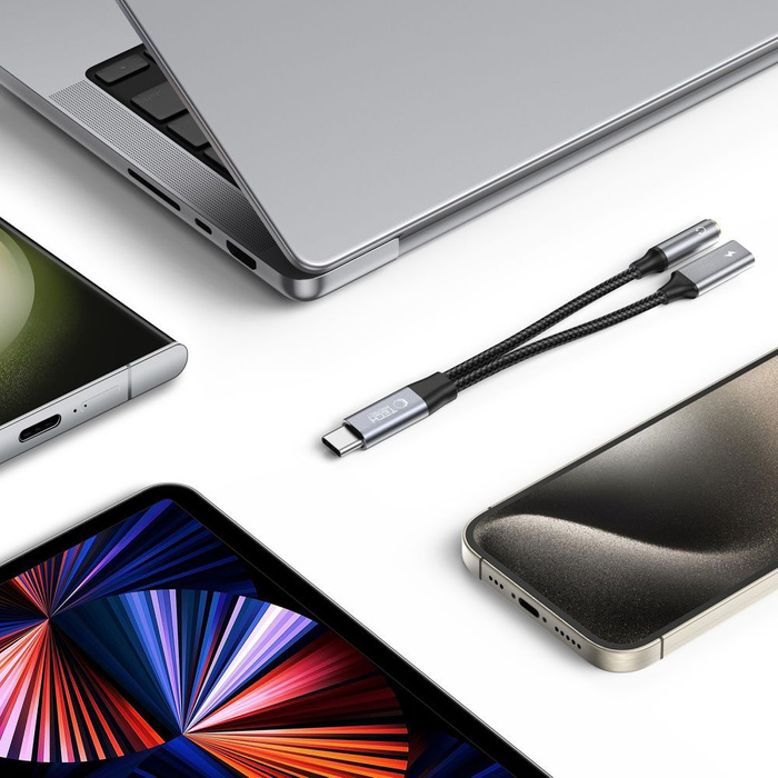 TECH-PROTECT ULTRABOOST KABEL ADAPTER TYP-C AUF MINI KLINKE 3.5MM & TYP-C SCHWARZ