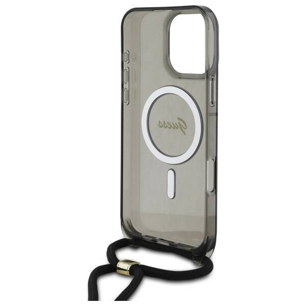 Etui Guess iPhone 16 Pro czarny/black hardcase Crossbody Cord Script MagSafe
