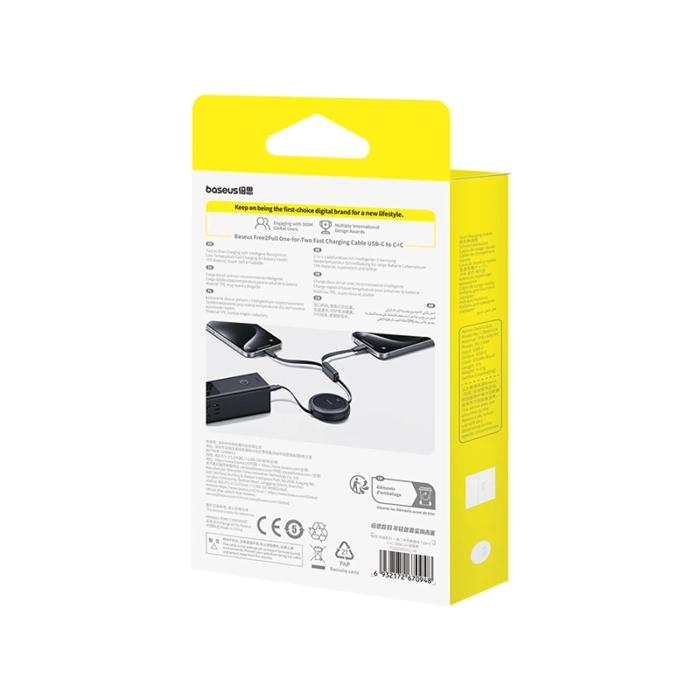 Baseus Bright Mirror Series USB-C Einziehbares Kabel - 2 x USB-C 100W 1m - Schwarz