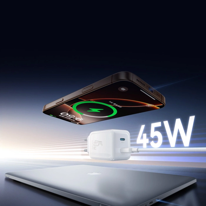 Joyroom JR-TCL05 45W GaN-Wandladegerät mit Kabel-Organizer - Weiß