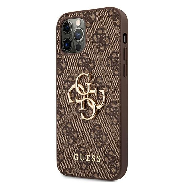 Hülle GUESS Apple iPhone 12 12 Pro 4G Großes Metall Logo Braun Hardcase