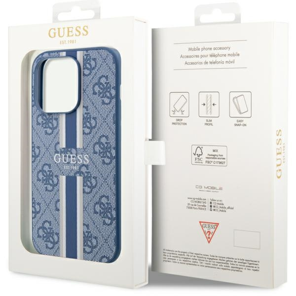 Case Guess GUHMP14LP4RPSB iPhone 14 Pro 6.1" blue/blue hardcase 4G Printed Stripes MagSafe Case