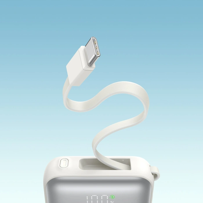 Powerbank Joyroom JR-PBF27 10000mAh 22.5W z wbudowanymi kablami USB-C i Lightning - biały