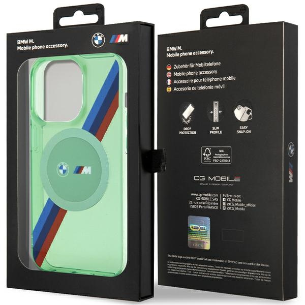 Cover Bmw Bmhmp15lhdtn IPhone 15 Pro 6.1" verde/verde rigidocase M strisce tricolori MagSafe Case