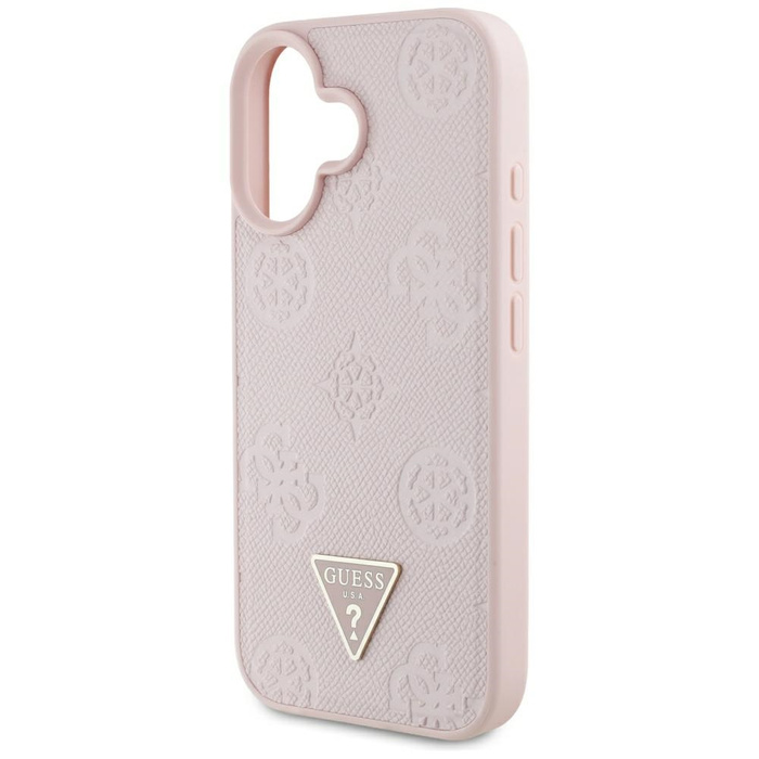 Etui Guess Grained Hot Stamp Peony       Triangle Logo MagSafe do iPhone 16 różowy