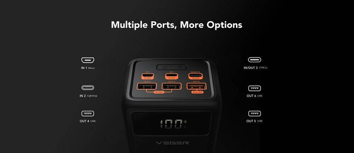 Powerbank Veger Tank Lite (W5001) PD QC3.0 5A 22,5W 50000 mAh czarny