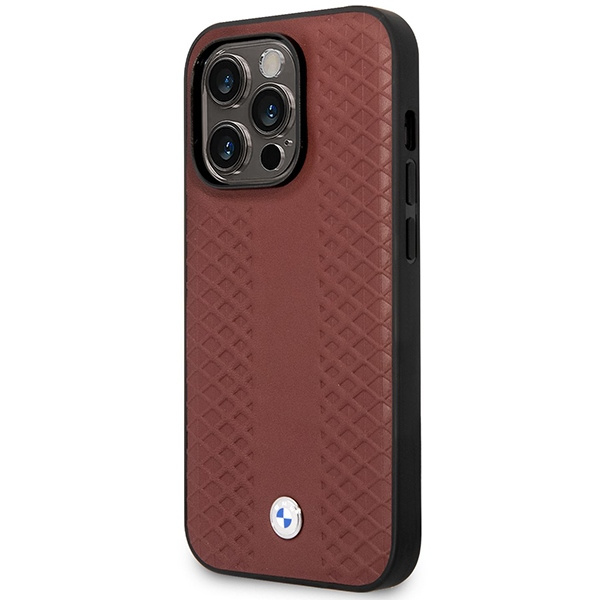 Coque BMW BMHMP14X22RFGR iPhone 14 Pro Max 6.7" bordeaux/brun Cuir Diamond Pattern MagSafe