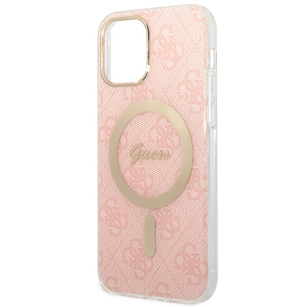 Set Case Guess Case+ Charger iPhone 12/12 Pro pink/pink hard case 4G Print MagSafe