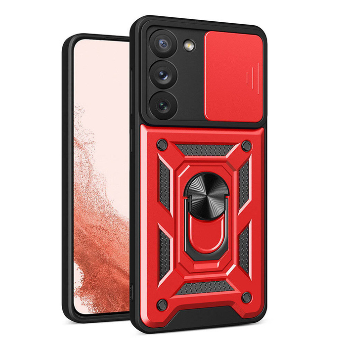 Coque Hybrid Armor Camshield pour Samsung Galaxy S23+ coque blindée avec cache caméra rouge