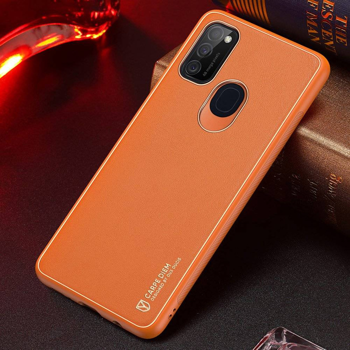 Dux Ducis Yolo elegantný kryt z ekologickej kože Samsung Galaxy M30s oranžový