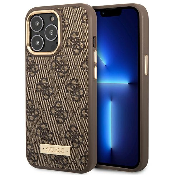 Guess GUHMP14LU4GPRW iPhone 14 Pro 6.1" braun/braun hart case 4G Logo Plate MagSafe