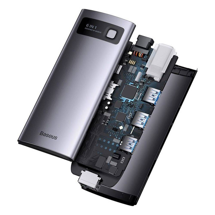 Baseus StarJoy HUB 6-Port USB-C - 3x USB-A / 1x HDMI / 1x RJ45 / 1x USB-C PD grau