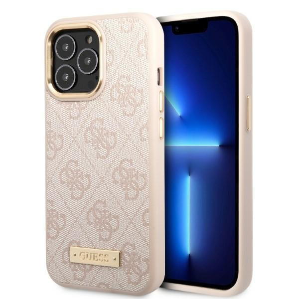 Hülle GUESS Apple iPhone 13 13 Pro 4G Logo Plate MagSafe Rosa Hartcase